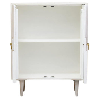 White cabinet with gold accents on a white background