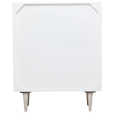 White headboard with wooden legs on a white background