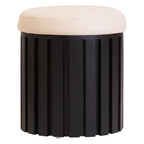 Perdoba Black Finish Mango Wood and Cream Linen Stool