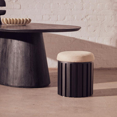 Perdoba Black Finish Mango Wood and Cream Linen Stool