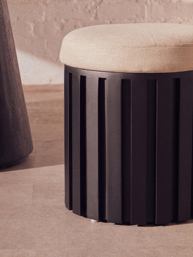 Perdoba Black Finish Mango Wood and Cream Linen Stool