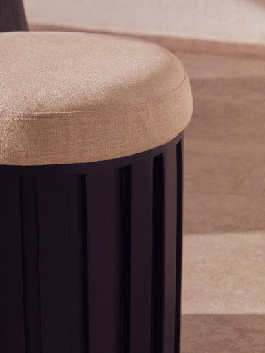 Perdoba Black Finish Mango Wood and Cream Linen Stool
