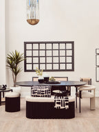 Perdoba Black Finish Mango Wood and Cream Linen Stool