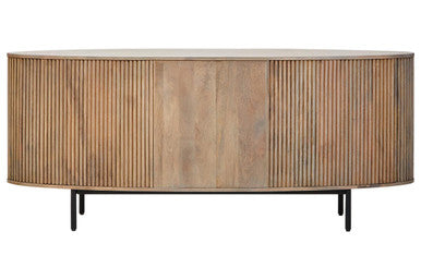 Wooden sideboard with a ribbed texture on a white background