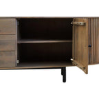 Wooden cabinet with open door on a white background