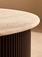 Walton Cream Travertine and Black Acacia Wood Coffee Table