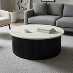 Walton Cream Travertine and Black Acacia Wood Coffee Table