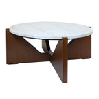 Winton Cream Travertine and Brown Finish Acacia Wood Coffee Table