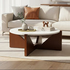 Winton Cream Travertine and Brown Finish Acacia Wood Coffee Table