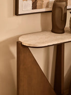 Winton Cream Travertine and Brown Finish Acacia Wood Console Table