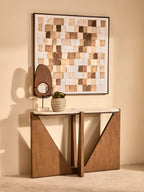 Winton Cream Travertine and Brown Finish Acacia Wood Console Table
