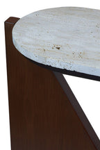 Winton Cream Travertine and Brown Finish Acacia Wood Console Table