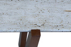 Winton Cream Travertine and Brown Finish Acacia Wood Console Table