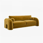 Mustard yellow sofa on a white background