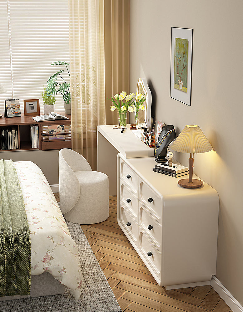 Murphy Corner Dressing Table With 6 Drawers and Chair, Cream
