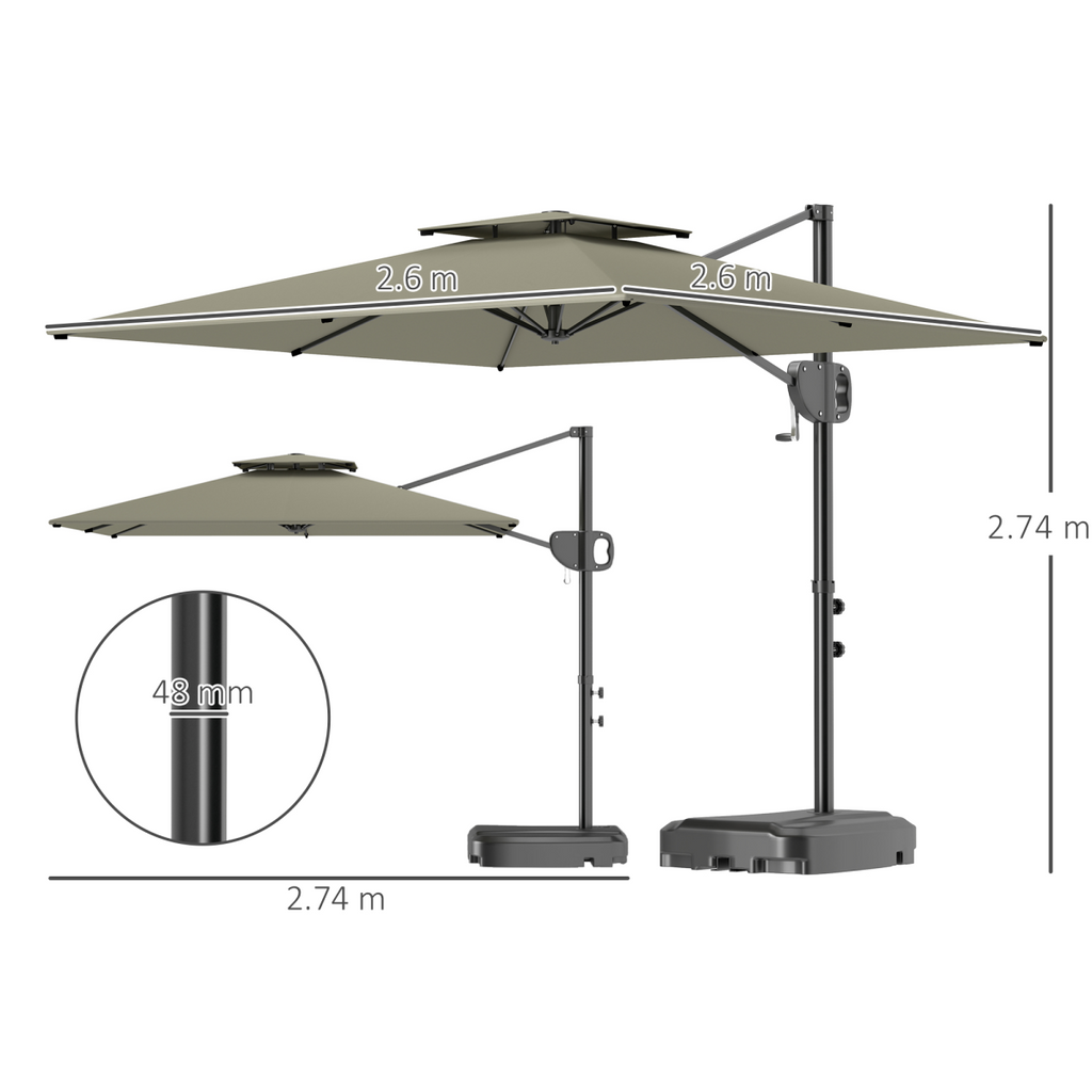 Outdoor umbrella with dimensions on a white background