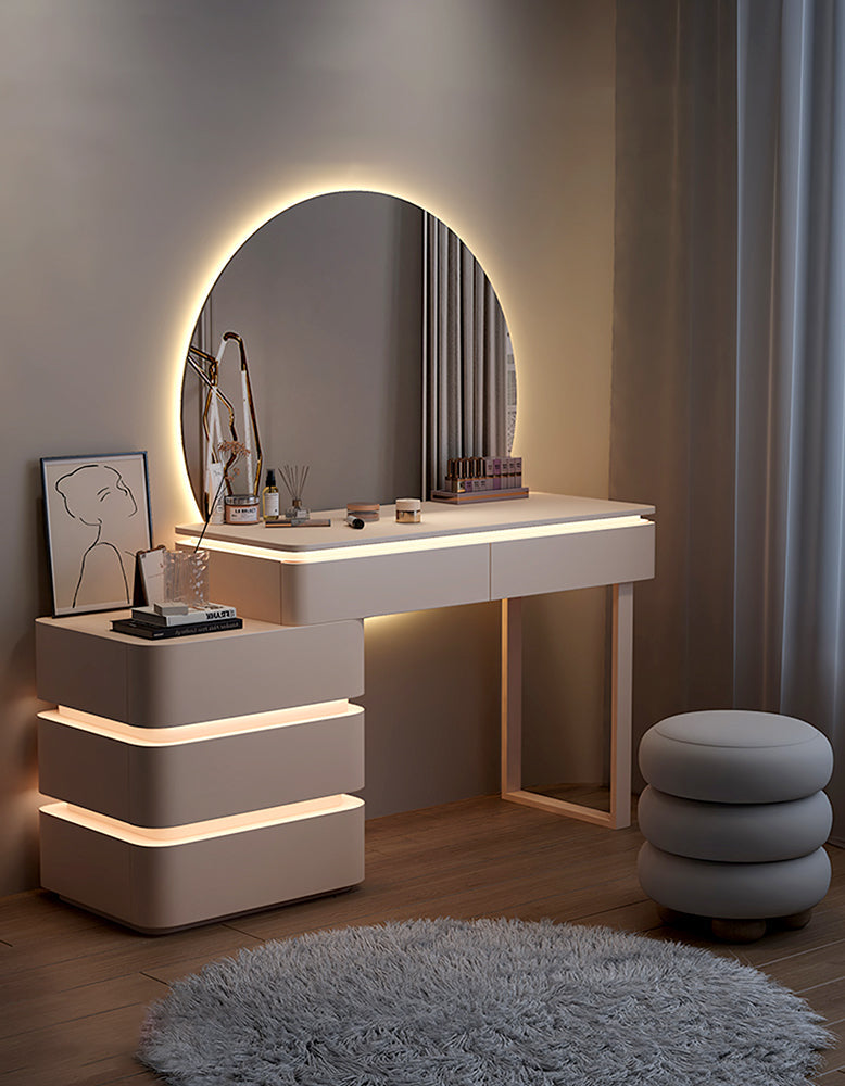 Grant Dressing Table With Big LED Mirror, Black/Cream
