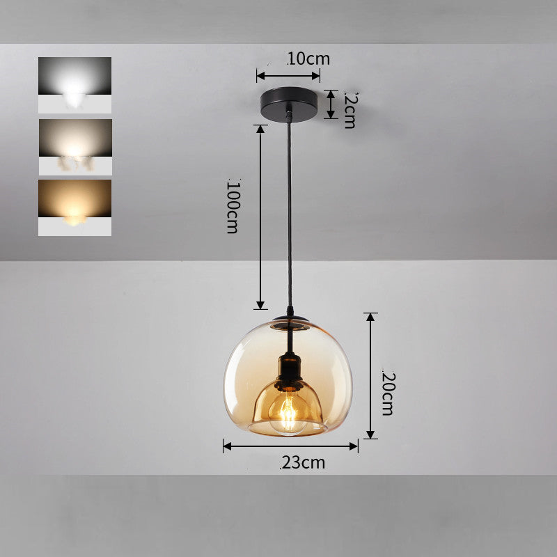 Pendant light with measurements on a gray background