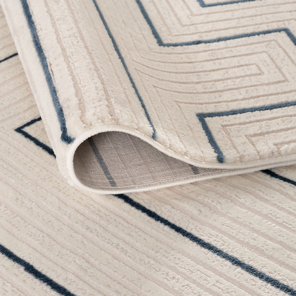 Carmel Cream-Blue Geometric Rug | 6040