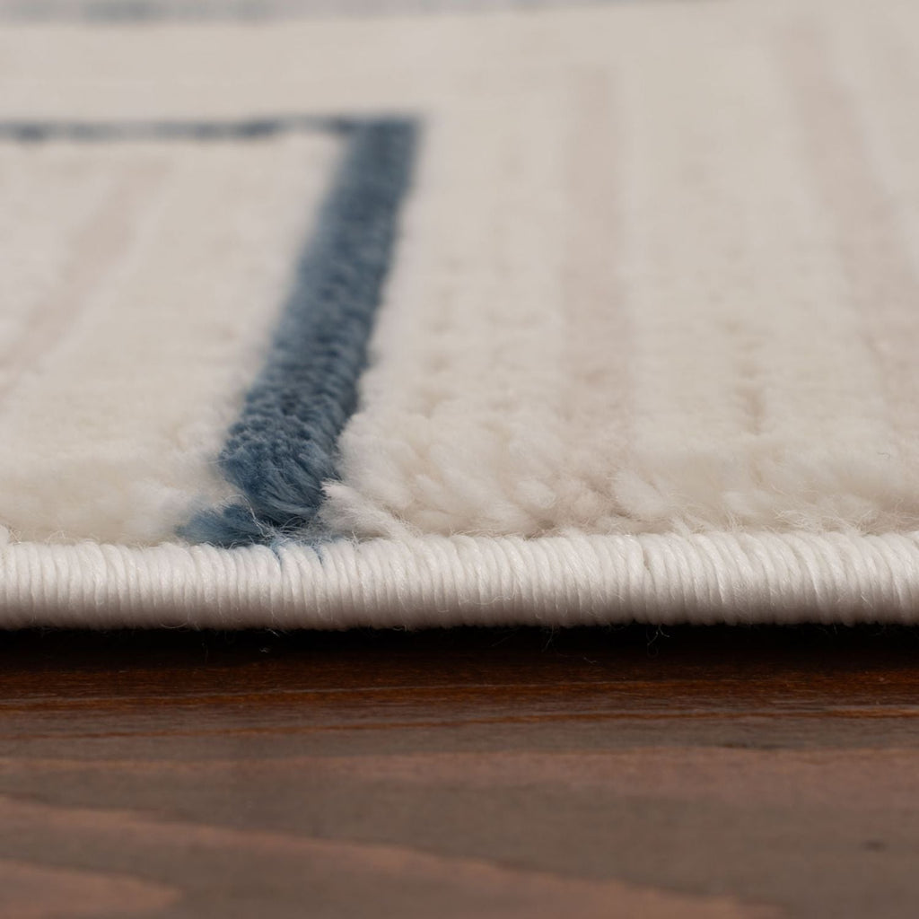 Carmel Cream-Blue Geometric Rug | 6040