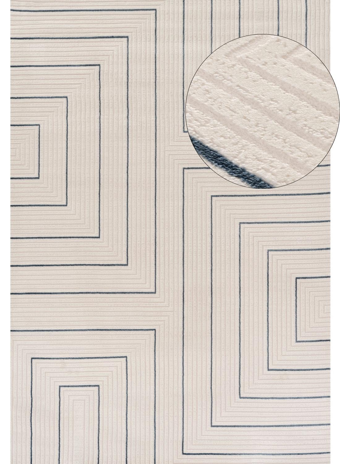 Carmel Cream-Blue Geometric Rug | 6040