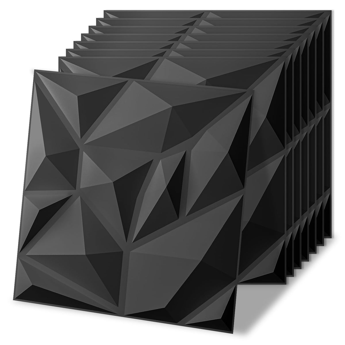 Stack of black geometric patterned books on a white background