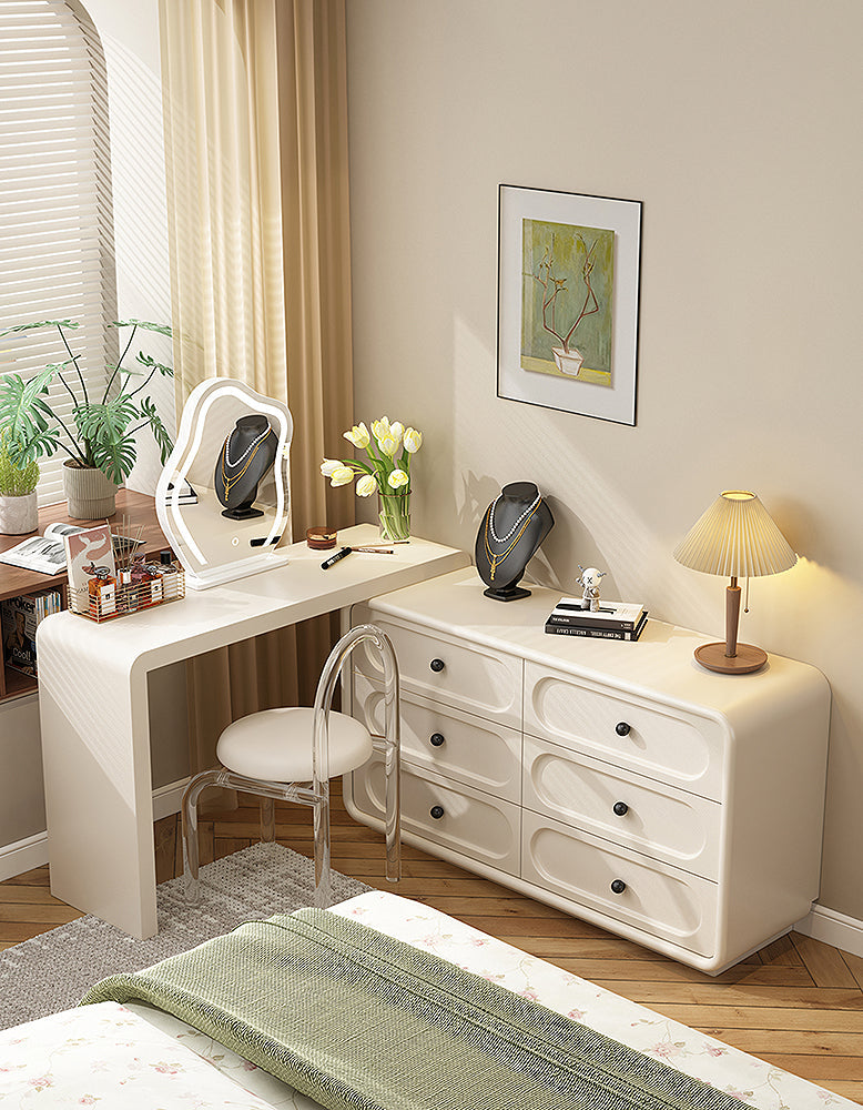 Murphy Corner Dressing Table With 6 Drawers and Chair, Cream