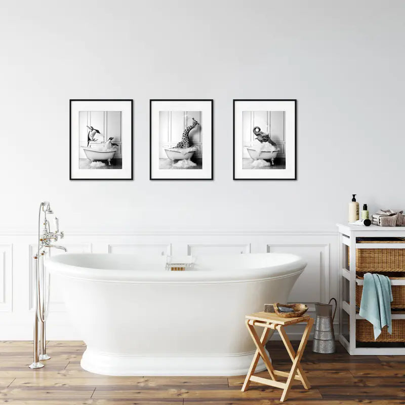 Modern Animal Bathroom Poster – Black & White Canvas Wall Art Print