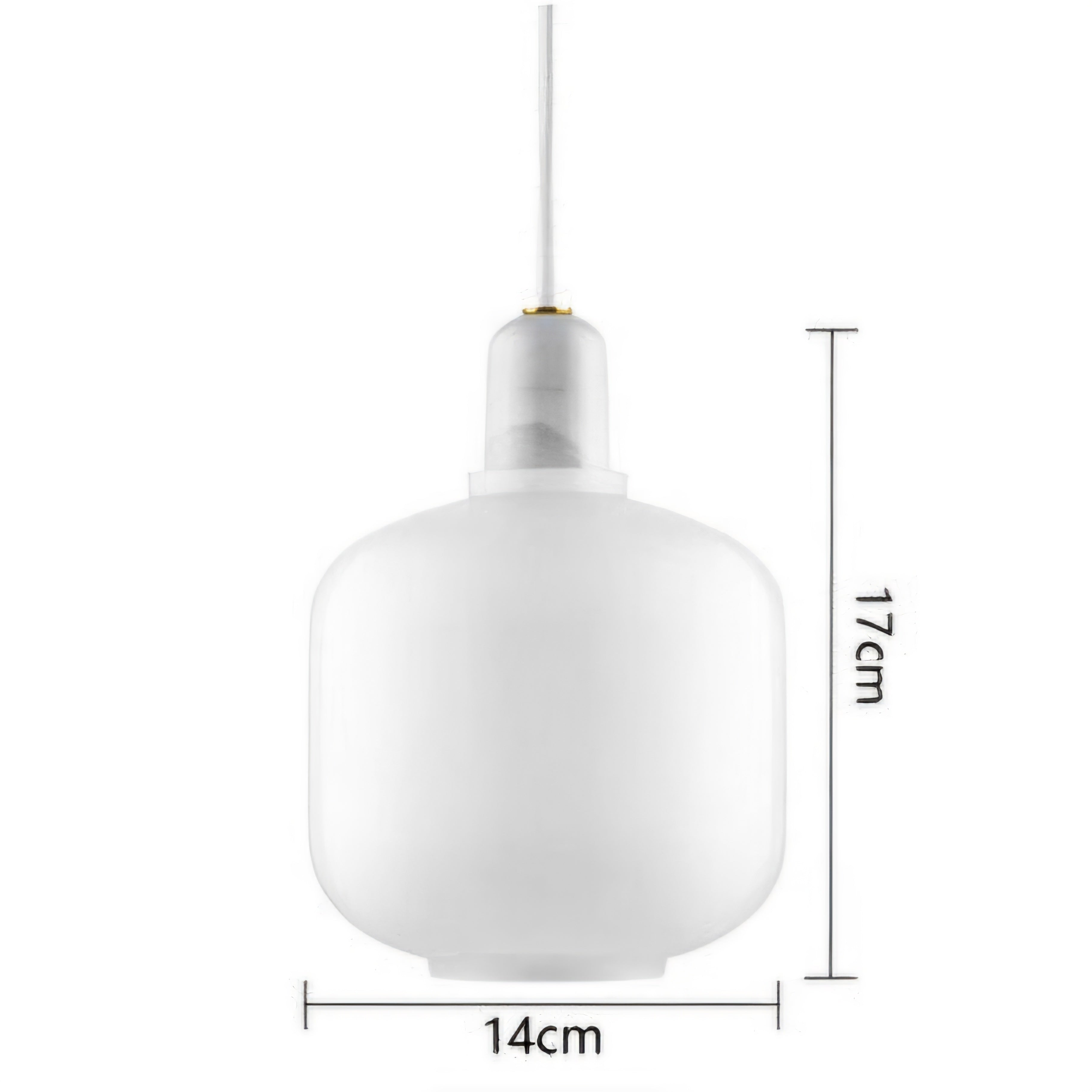 A white pendant light with dimension markings showing a height of 17cm and a width of 14cm on a plain white background.