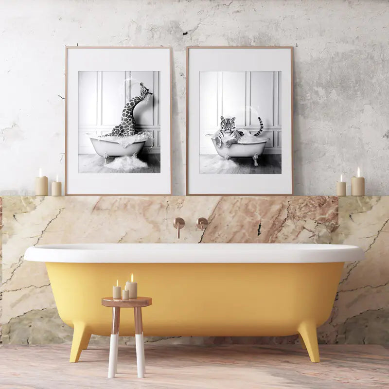 Modern Animal Bathroom Poster – Black & White Canvas Wall Art Print