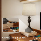 HOMCOM Set of Two Three-Colour Lamps, with USB Ports - Black/Beige