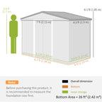 Outsunny 7 x 4ft Lockable Metal Garden Tool Storage Shed Storage - Light Grey