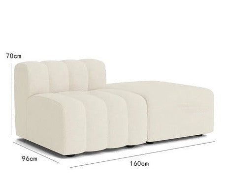 Beige sofa with dimensions labeled on a white background