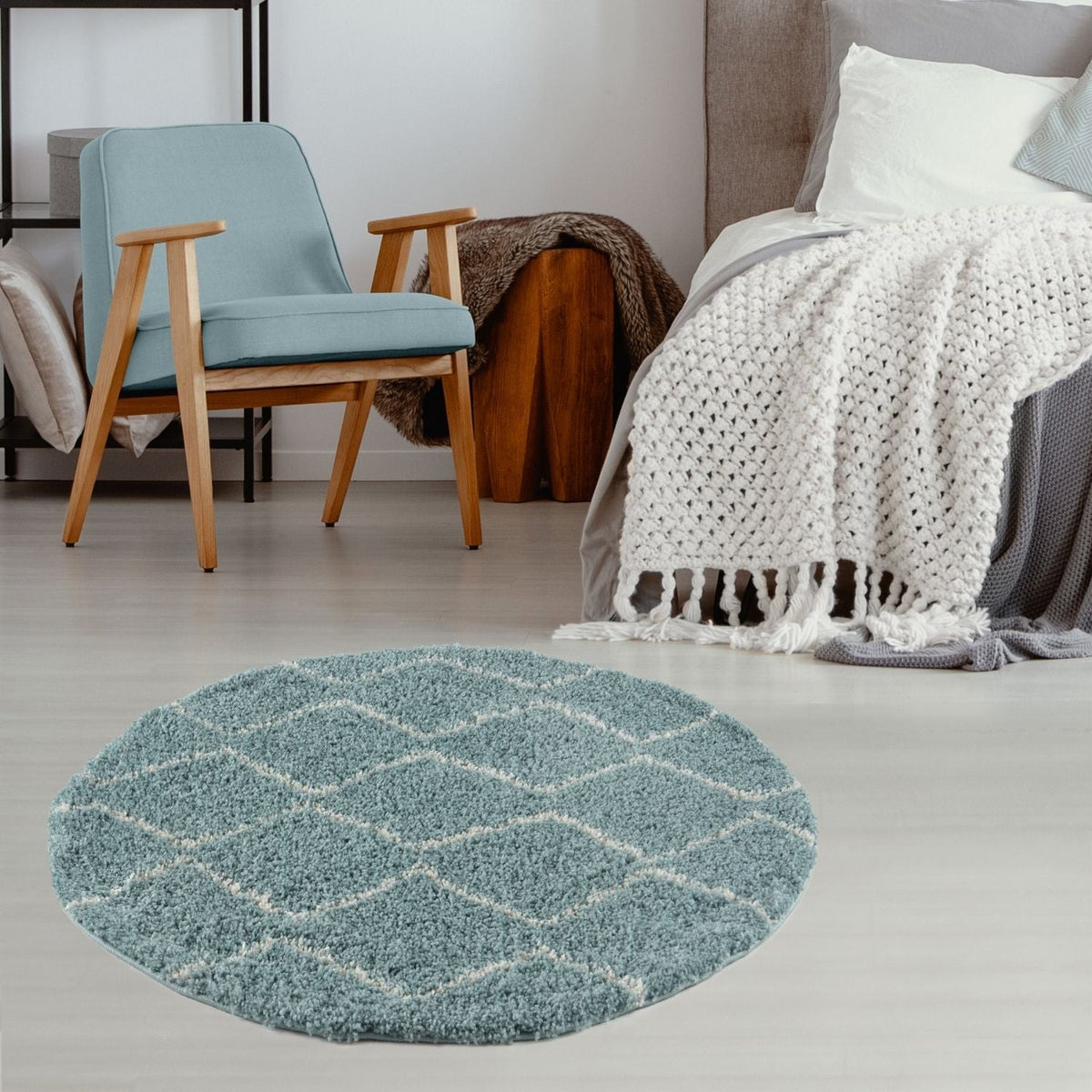 Moroccan Duck Egg Blue Shaggy Rug | 850