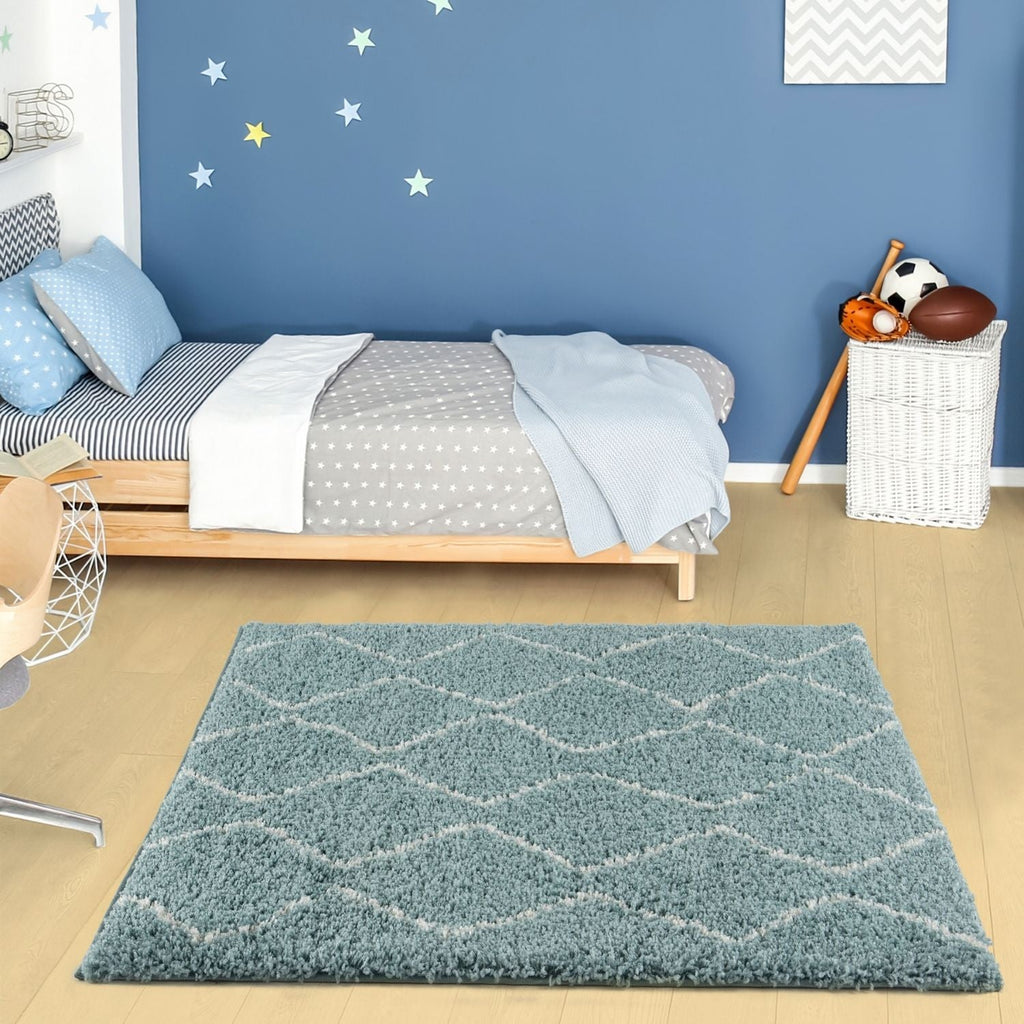 Moroccan Duck Egg Blue Shaggy Rug | 850