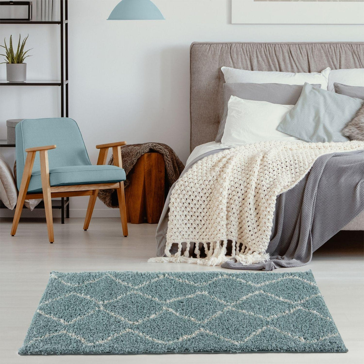Moroccan Duck Egg Blue Shaggy Rug | 850