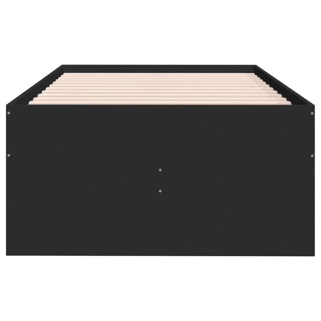 Black metal frame with wooden slats on a white background