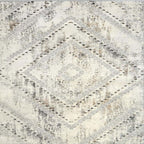 Patterned rug with geometric design on a neutral background