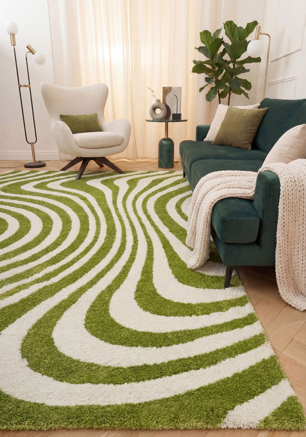 Joli Striped Green & White Rug