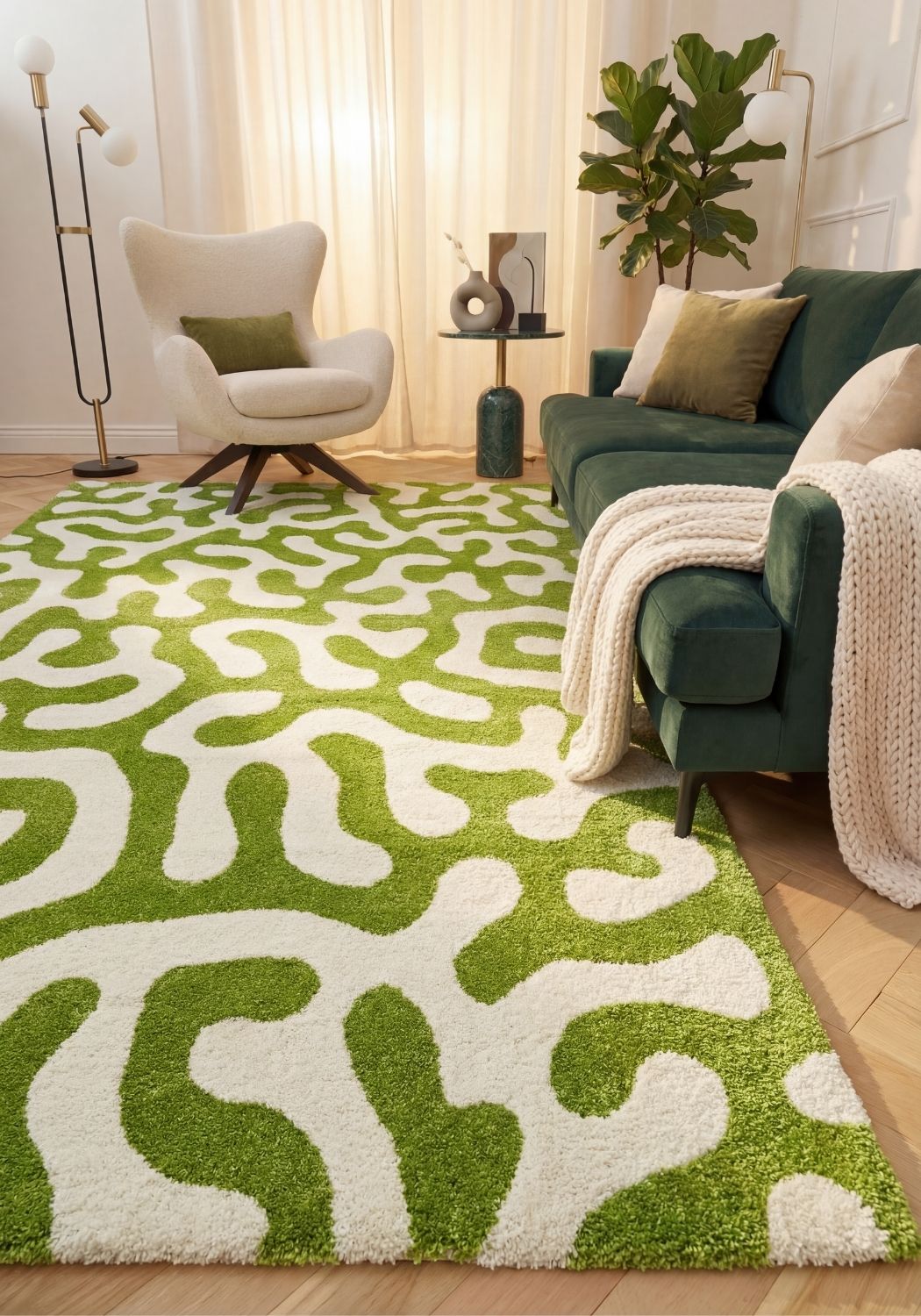 Joli Doodle Green & White Rug