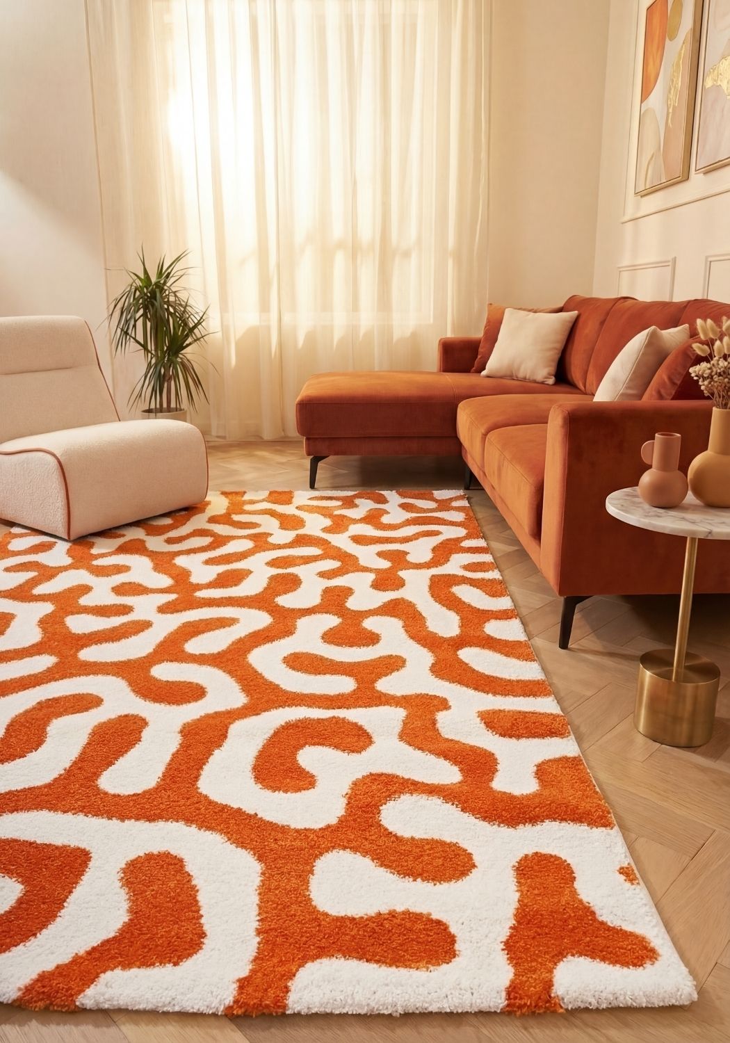 Joli Doodle Orange & White Rug