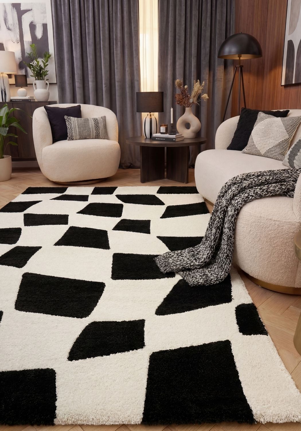 Joli Checkered Black & White Rug