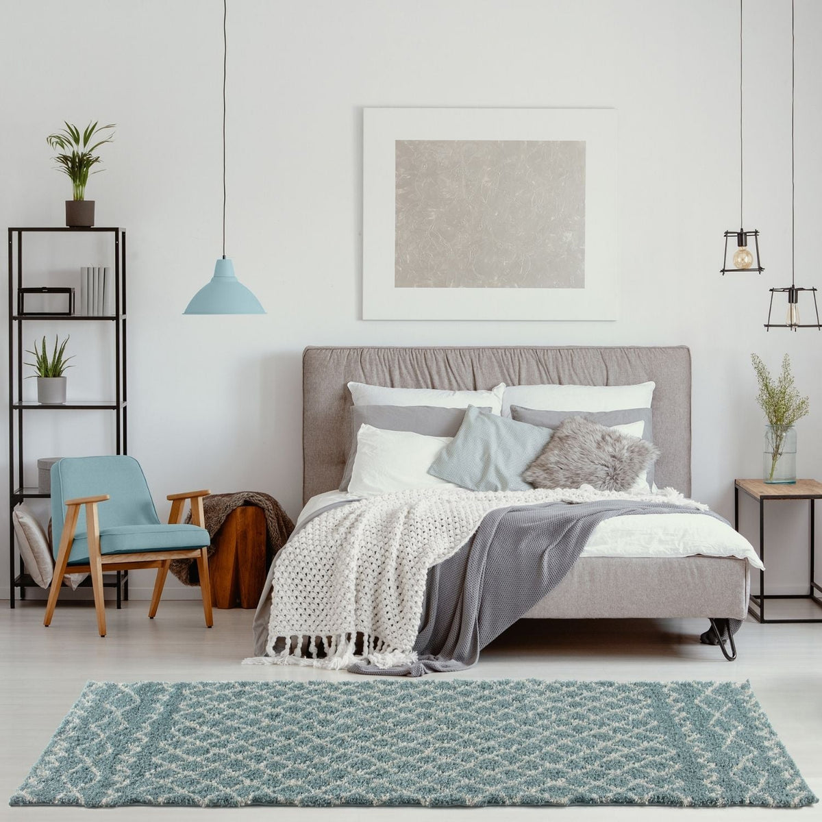 Moroccan Duck Egg Blue Shaggy Rug | 950