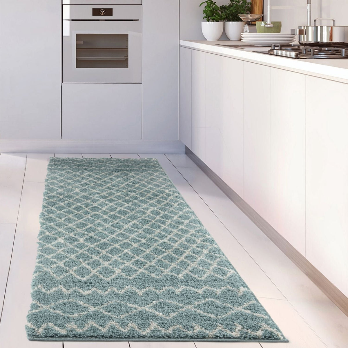 Moroccan Duck Egg Blue Shaggy Rug | 950