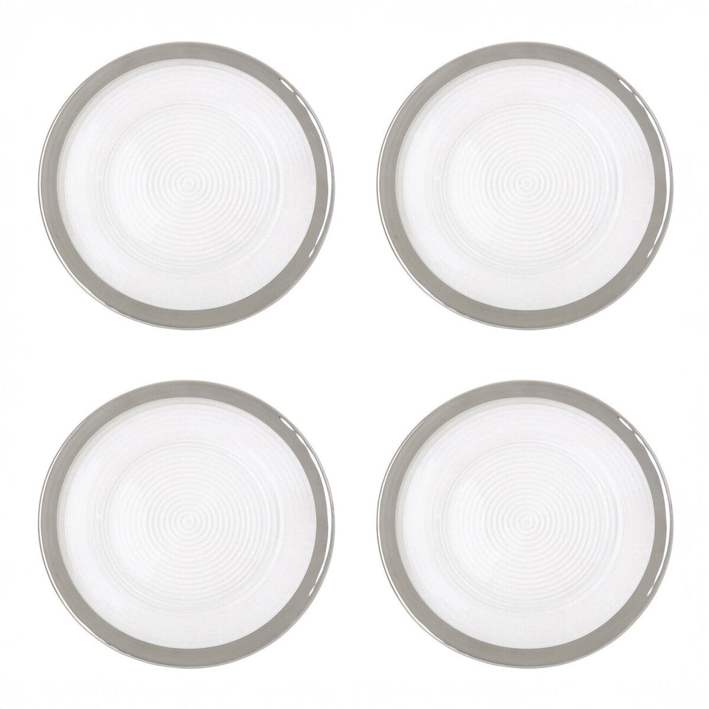 Set of Four 33cm Dia Embossed Charger Plates with Silver Rim | Ida