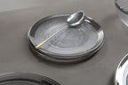 Set of Four 33cm Dia Embossed Charger Plates with Silver Rim | Ida