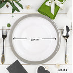 Set of Four 33cm Dia Embossed Charger Plates with Silver Rim | Ida