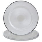 Set of Four 33cm Dia Embossed White Glass Charger Plates | Ida