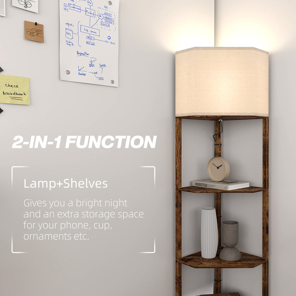 HOMCOM Corner Floor Light, with Shelves - Wood-Effect