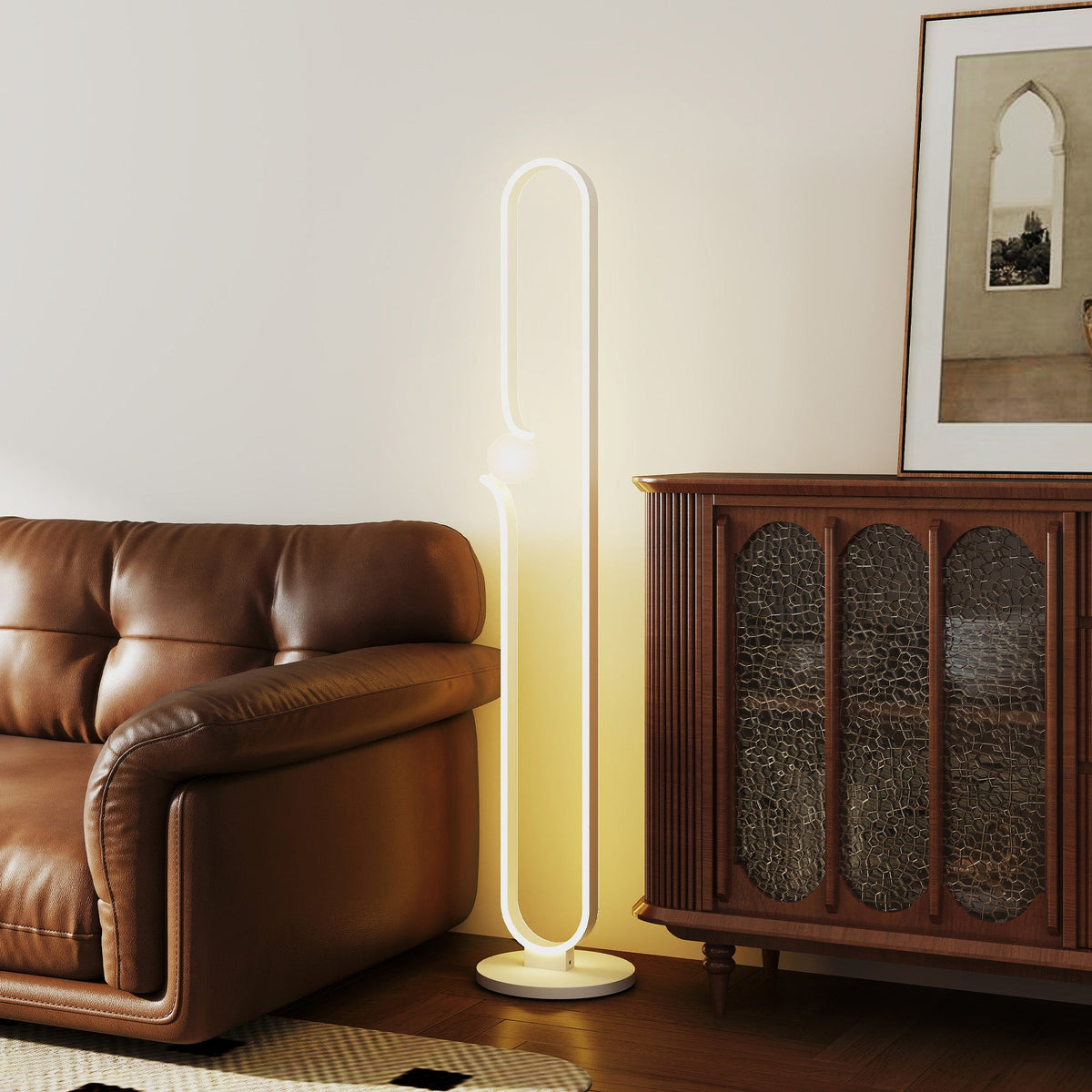 HOMCOM LED Floor Lamp, Dimmable Floor Standing Lamp with Glass Night Light, Foot Switch for Living Room, Bedroom, Office, White